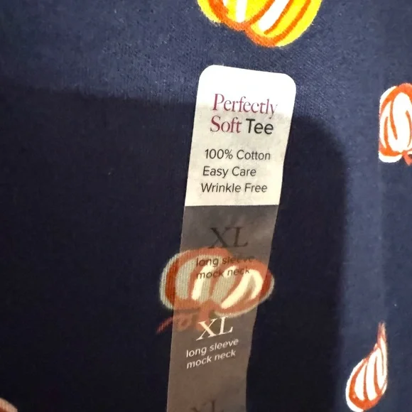 NWT  Navy  Easy Care Pumpkins LS Mock T Neck Top XLARGE     #CL - Picture 7 of 10